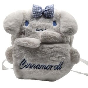 Sanrio Cinnamoroll Plush Backpack White Furry Mini Bag Blue Bow Adjustable Cute